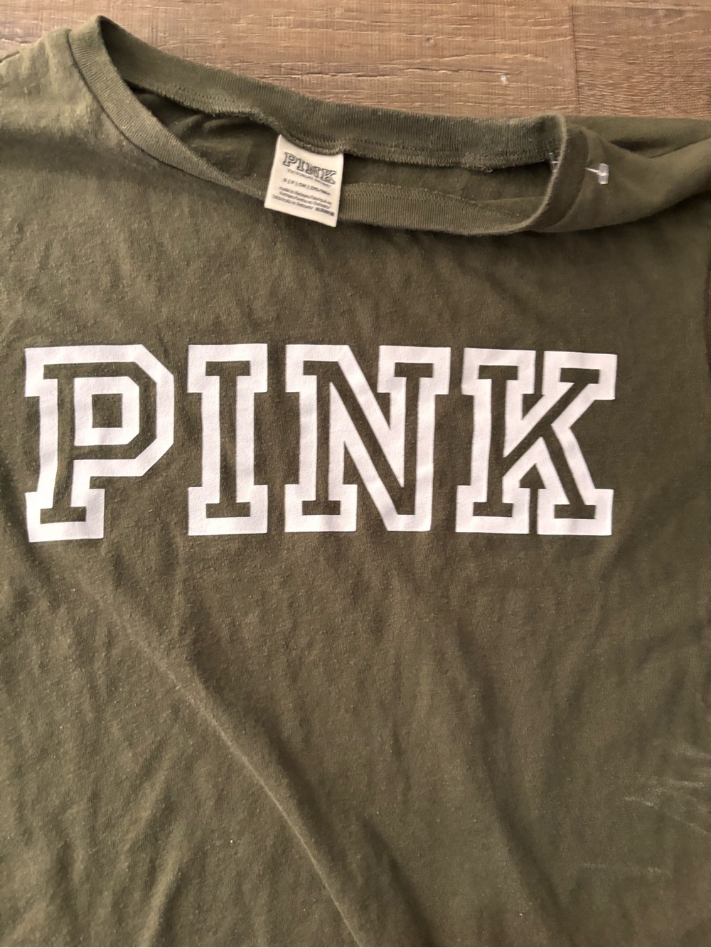 PINK Victoria's Secret Olive Green Logo Tee - Picture 3 of 4